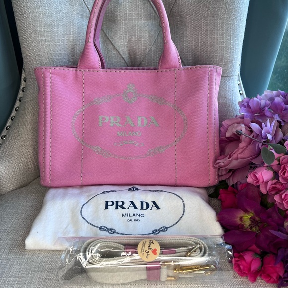 AUTHENTIC PINK PRADA CANAPA TOTE LIKE NEW - Picture 4 of 16